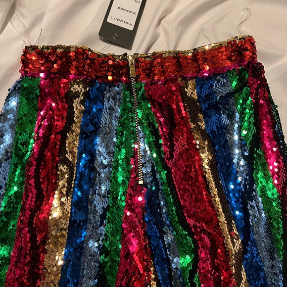 Rainbow sequin trousers glitter sparkly party fashion pants ladies medium - Picture 5 of 8